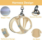 Hipubby Dog Harness and Leash Set, No Pull Soft Mesh Puppy Harness for Small Medium Dogs, Cats - Step in Reflective Breathable Lightweight Vest Harness for Walking, Training - Khaki, M
