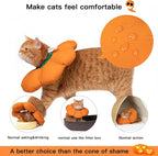 Cat Cone Collar,Cute Waterproof Recovery Collar,Anti-Bite Lick Wound Healing Safety Elizabethan e Collar for Cats,Orange Pumpkin Cat Halloween Costume