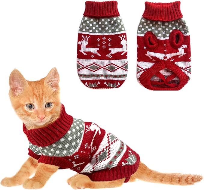 Vehomy Dog Christmas Sweaters Pet Winter Knitwear Xmas Clothes Classic Warm Coats Reindeer Snowflake Argyle Sweater for Kitty Puppy Cat-XS