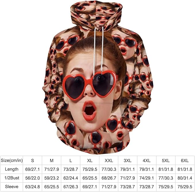 Artsadd Custom Face Unisex athletic Pockets Sweatshirt Loose Hoodie Custom Christmas Long Sleeve Sweatshirt Hooded Pullover