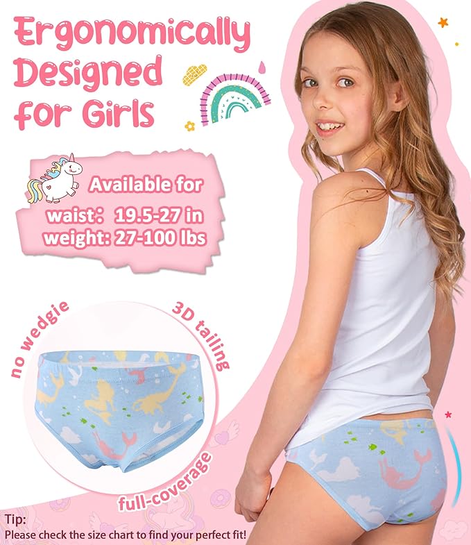 Girls and Toddlers 100% Cotton Underwear Tagless Soft Panties Size 2-3T,4-5T,6,8,10,12 (6-Pack)