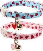 Cat Collar, 2Pack Valentine's Day Cat Collars-Cute Breakaway Cat Collar with Bell & Pendant, Sweet Heart Kitten Collars Pink Hearts with Safety Buckle for Girl and Boy Cats, 7-12Inch