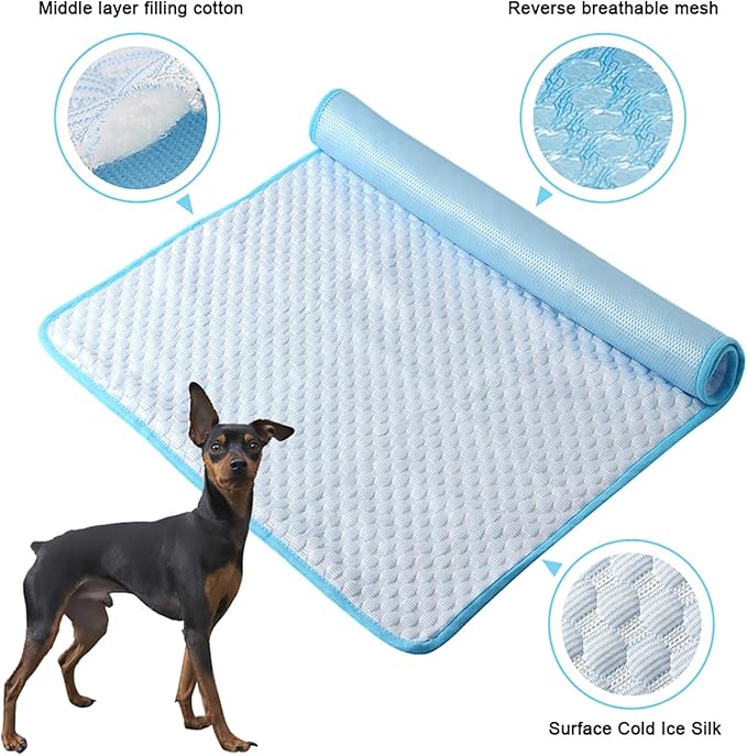 Cooling Mat Pad for Dogs Cats Ice Silk Cooling Bed for Dogs Ice Bed for Cats Pet Mats for Cats Bed Dog Pad Pupy Pad for 5Kg Pet (S/50X40CM)