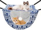 JSPYFITS Cat Cage Hammock with Ball,Double Layer Hanging Adjustable Soft Pet Bed Suit for Kitten Ferret Puppy Rabbit or Small Pet, 2 Level Indoor Bed for All Season(Blue Elephant)