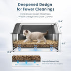 Stainless Steel Litter Box with Lid, Sifting Litter Box for Pine Pellets, 17.3”×13.4”×10.5” Enclosed Metal Litter Boxes for Small Cats & Kittens, High Sided Anti-Leakage, Easy Cleaning, Less Tracking