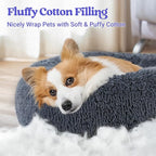 rabbitgoo Calming Dog Bed for Small Medium, 30 inches Pet Bed Machine Washable, Non-Slip Round Fluffy Plush Faux Fur Large Cat Cushion, Soft Donut Cuddler Cushion for Small Dogs, Dark Grey