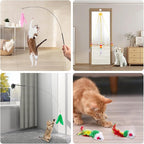 Depets Cat Wand Toy, 15 Pcs Interactive Cat Feather Toys for Indoor Self Play & Exercise, 2 Play Modes Kitten Teaser Wand, Reusable Suction Cup Kitten Toys