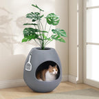 Eggloa6 Hidden Cat Litter Box with Artificial Plants - Egg-Shaped Enclosure Includes Scoop, Discreet Furniture for Home Decor, DIY Assembly Cat Litter Box Cabinet for Living Room(Grey)
