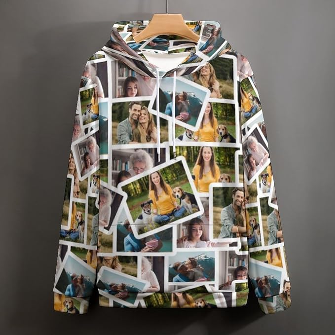 Artsadd Custom Face Unisex athletic Pockets Sweatshirt Loose Hoodie Custom Christmas Long Sleeve Sweatshirt Hooded Pullover