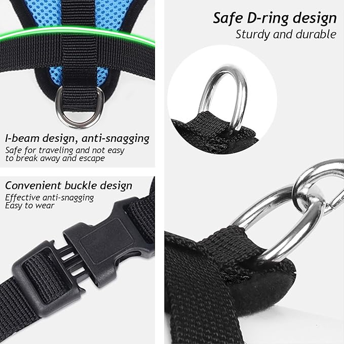 Shudyear Cat Harness and Leash, Adjustable Soft Mesh, Anti-Escape, Reflective Design, Size M, Sky Blue