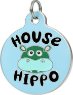 Bad Tags Personalized Dog and Cat ID Tags in 25+ Designs and 2 Sizes - 5 Lines of Custom Engraved Text - Funny Cute Personalized Pet Tags (House Hippo - Blue, Large (1.25 inch))