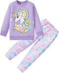 Little Girls Unicorn Outfits 2 Piece Kids Ruffle Sleeve Sweatshirt + Leggings Fall Leopard Clothing Sets 2-10 Years Old