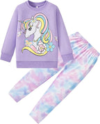 Little Girls Unicorn Outfits 2 Piece Kids Ruffle Sleeve Sweatshirt + Leggings Fall Leopard Clothing Sets 2-10 Years Old