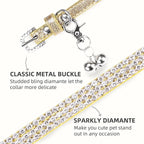 PUPTECK Basic Adjustable Cat Collar with Bling Diamond and Double Bells, for Kitten and Small Puppy, Fashion and Shining Dog Rhinestone Collars, 6-8 in, Gold