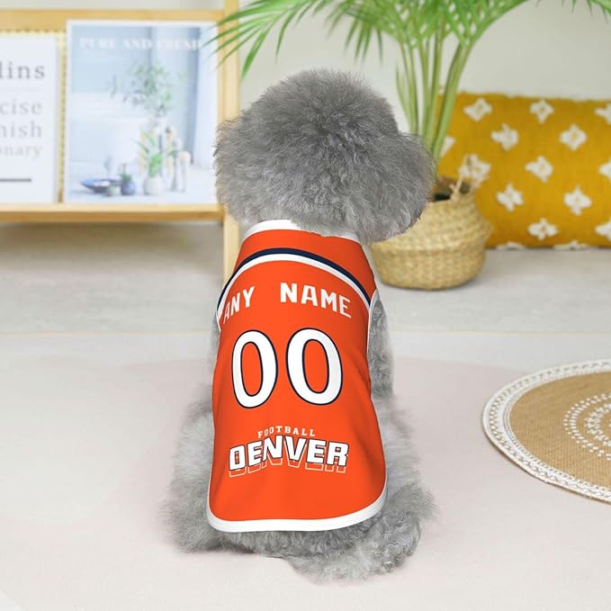Denver Custom Pet Jersey Dog Clothes Jersey Various Sizes Customized Any Name & Number for Small & Middle and Big Dogs