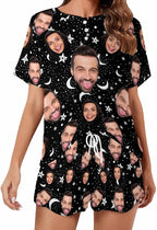 Custom Short Pajamas Set with Face Photo Women‘s Sleepwear Tee Personalized PJ Short Loungewear Set fot Her