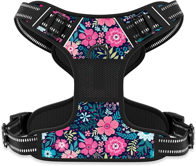 Rnivvi No Pull Dog Harness, Cute Flower Reflective X-Large Sized Puppy Harness, Adjustable Soft Padded Vest for Large Dogs, Heavy Duty Pet Vest with Easy Control Handle for Walking Training, Elegant