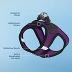 Best Pet Supplies - All Weather Mesh/Plush, Reflective, No Pull Harness for Small, Medium Dogs, Cats - Secure with Hook & Loop Fastener, Buckle, Double D-Rings - Purple/Black Trim, XL
