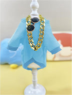 QWINEE 3Pcs Dog Hoodie Cat Apparel Dog Custume Set with Necklace and Sunglasses Pet Clothes for Puppy Small Medium Dogs Cats Light Blue Medium