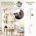 Globlazer Extra Large Cat Tower, 81-inch Tall Cat Tree for Big Cats 20 lbs, XXL Heavy Duty Cat Scratching Tower for Indoor Adult Cats with 3 Cat Condos, 8 Scratching Posts, F81, Beige