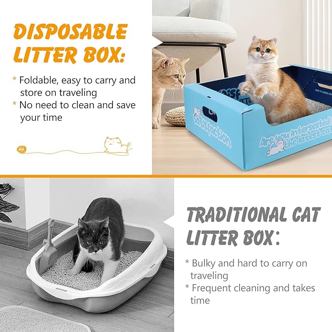 3 PCS Disposable Litter Boxes for Cats, 17.1x13.2x5.7 in Cat Litter Box with Disposable Cat Litter Scoop, Portable Waterproof Travel Litter Box for Cats