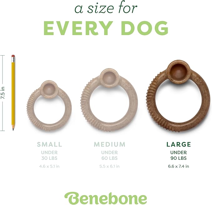 Benebone Ring Durable Dog Chew Toy for Aggressive Chewers, Real Bacon, Made in USA, Large