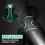 PUPTECK Cat Harness and Leash Set Escape Proof Reflective Cat Walking Harness Adjustable Soft Breathable Mesh Vest for Small Pets, Dark Green, L