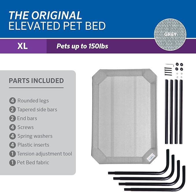 Coolaroo Original Elevated Dog Bed - Breathable Off-The-Ground Pet Bed with Cooling Fabric, Joint Relief & Moisture-Resistant Fabric, 100% Recyclable, Easy Clean, Gray, Extra Large