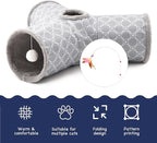 Tempcore Pet Cat Tunnel Tube Cat Toys 3 Way Collapsible, Cat Tunnels for Indoor Cats Fleece-Lined in for Warmth，Kitty Tunnel Bored Pet Toys Peek Hole Toy Ball Cat, Puppy, Kitten, Geometry Grey