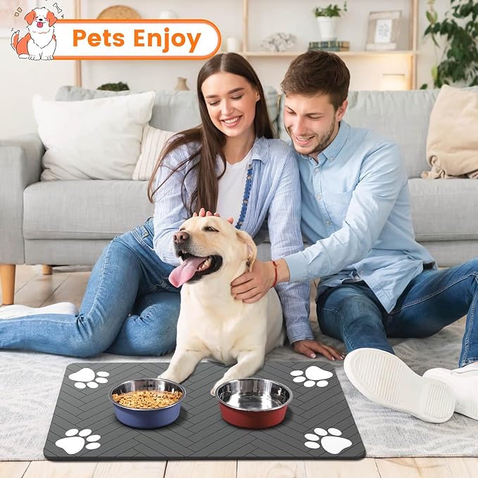 Pet Feeding Mat-Absorbent Pet Placemat for Food and Water Bowl, with Waterproof Rubber Backing, Quick Dry Water Dispenser Mat for Dog and Cat (20"x12", Navy Blue)