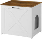 Dwanton Cat Litter Box Furniture Hidden, Cat Litter Box Enclosure, Reversible Entrance Can Be on Left or Right Side, Indoor Cabinet, Wooden Washroom, End Table, White and Warm Brown, 23.6" L
