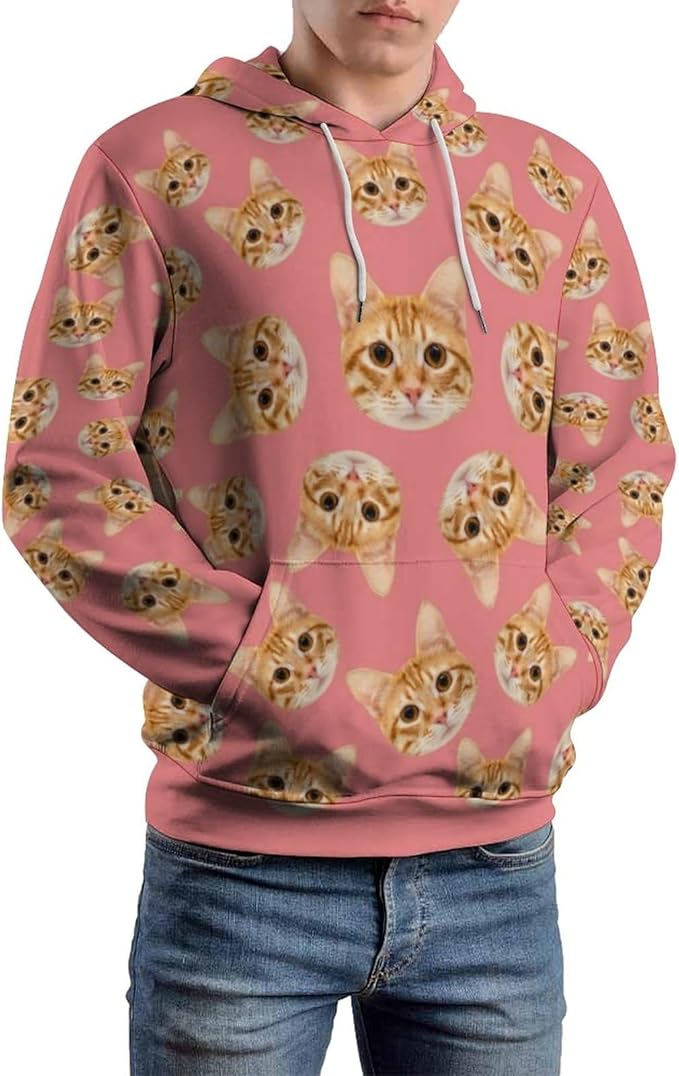 Artsadd Custom Face Unisex athletic Pockets Sweatshirt Loose Hoodie Custom Christmas Long Sleeve Sweatshirt Hooded Pullover