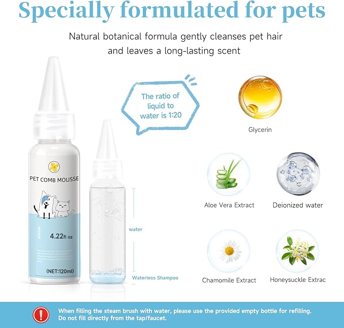 Pet Steam Brush for Dog & Cat – 3-in-1 Spray Hair Removal Comb – Steam for Shedding & Grooming – Water Brush for Long & Short Haired Pets – Spritz Defur Comb