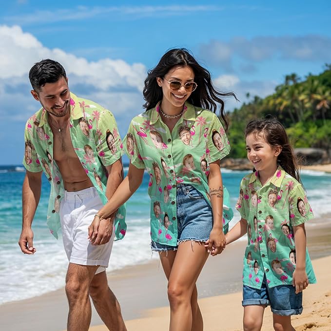 Custom Hawaiian Shirt with Face for Men, Unisex Tropical Beach Shirts Personalized Casual Funny Hawaii Button Down Shirts