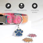 Paw Shape Dog ID Tag Stainless Steel Custom Laser Engraved, Cute Bling Glitter Pet Name Tags Personalized with Durable Engraving (Silver Sparkly Paw)