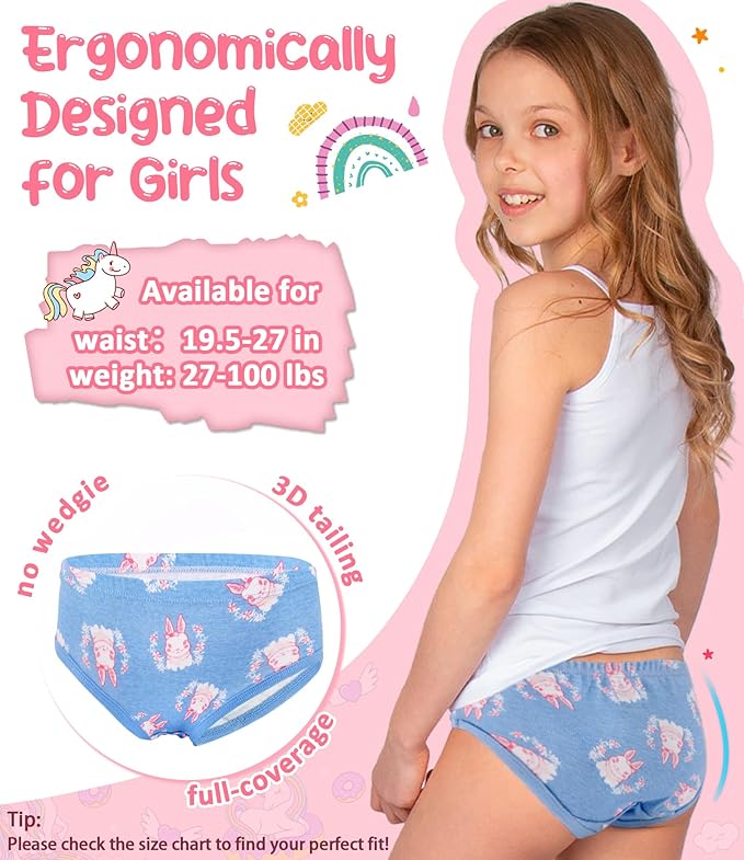 Girls and Toddlers 100% Cotton Underwear Tagless Soft Panties Size 2-3T,4-5T,6,8,10,12 (6-Pack)