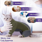 SUNFURA Hair Sticky Cat Clothes, Cat Sweater for Cats Only, 4-Legged Fleece Sweaters Kitten Pajamas Reduce Shedding Fur, Warm Pullover Shirts for Cats, Army Green L