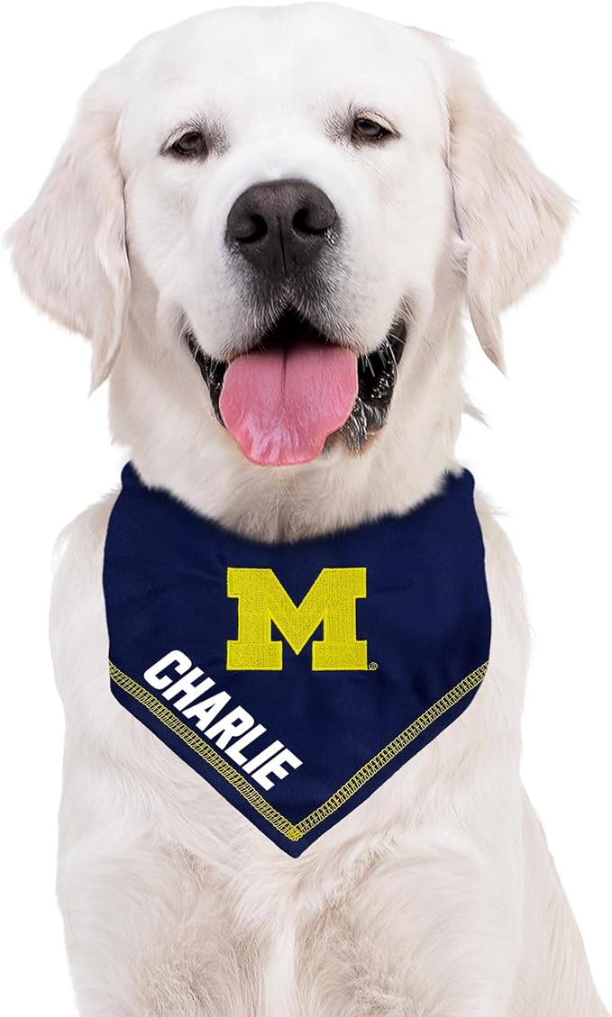 NCAA Michigan Wolverins Personalized Tie Bandana for Dogs & Cats, Size Large/X-Large. Custom Dog Bandana Scarf Bib for Pet Cat Dog. The Ultimate Game-Day & Party Customizable Bandana