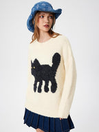 CIDER Women’s Cat Sweater Long Sleeve Crew Neck Fun Graphic Cute Patterned Chunky Pullover Sweater Tops