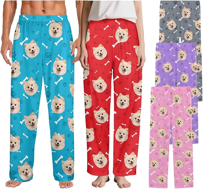 Custom Couple Pajama Pants Sock with Funny Face, Personalized PJ Anniversary Birthday Women Men Pants