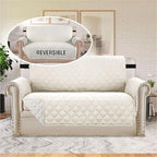 H.VERSAILTEX Water Resistant Loveseat Cover for 3 Cushion Couch Reversible Loveseat Slipcover Furniture Protector with Elastic Strap Non Slip Loveseat Cover for Dogs Pets(Oversized Sofa, Ivory/Beige)