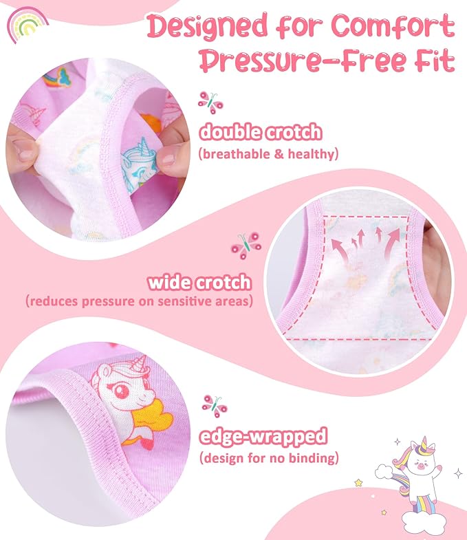Girls and Toddlers 100% Cotton Underwear Tagless Soft Panties Size 2-3T,4-5T,6,8,10,12 (6-Pack)