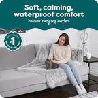 Furhaven Waterproof Throw Blanket for Dogs & Indoor Cats, Washable - Shaggy Plush Calming Long Faux Fur & Velvet Dog Blanket - Mist Gray, Large