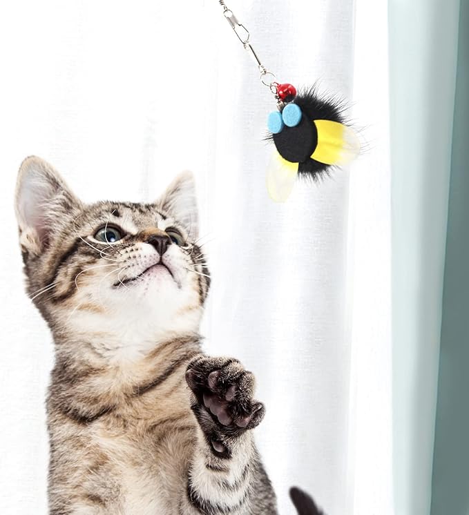 SONGWAY Cat Toy Wand Refills - 6 PCS Insect Shaped Furry Cat Toys Replacement, Interactive Cat Toys for Indoor Cat Kitten