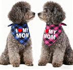 GreenJoy Cute Plaid Dog Bandana – Washable Pet Triangle Scarf for Small, Medium, Large Dogs and Cats, Adjustable Pet Accessory for Birthday, Wedding and Christmas (Pink (Mom), Large)