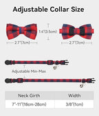 Joytale Upgraded Cat Collar with Bells, Breakaway Cat Collars with Bow Tie, 2 Pack Girl Boy Safety Plaid Kitten Collars, Pink+Red