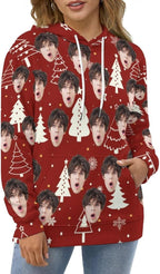 Artsadd Custom Face Unisex athletic Pockets Sweatshirt Loose Hoodie Custom Christmas Long Sleeve Sweatshirt Hooded Pullover