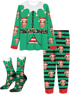 Artsadd Personalized Pajamas with Faces for Women Men Custom Christmas Pajamas Gifts for Family Couple, Funny Photo Pjs