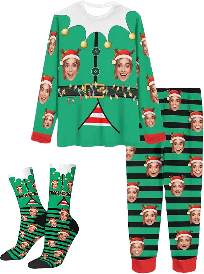 Artsadd Personalized Pajamas with Faces for Women Men Custom Christmas Pajamas Gifts for Family Couple, Funny Photo Pjs