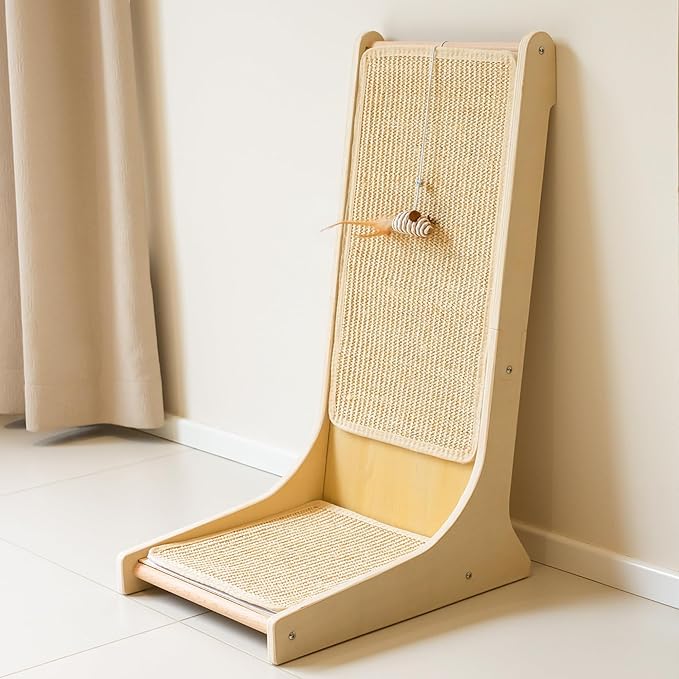 PETKARAY Sisal Cat Scratcher, Upright Cat Scratch Pad Wall Mounted, Vertical Scratching Post Alternative, L Shape Scratching Board 105°
